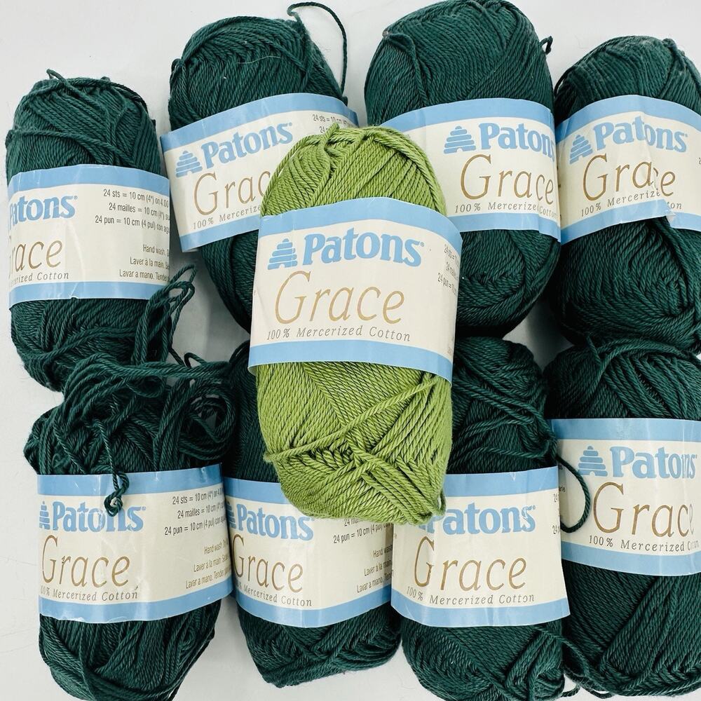 8 Patons Grace 100% Mercerized Cotton Yarn Skeins Forest Dark Green & Fern
